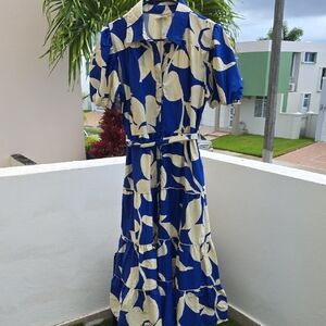 Blue and Cream Floral Women's Dress